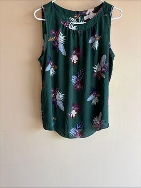 LOFT Dark Green Floral Sleeveless Tank